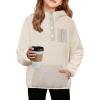 Arshiner Girls Fleece Pullover Hooded Sweatshirt Colorblock Sherpa Hoodie for Teen Girl Winter Button Jacket Coat with Pocket(Beige Grey)