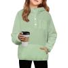 Arshiner Girls Fleece Pullover Hooded Sweatshirt Colorblock Sherpa Hoodie for Teen Girl Winter Button Jacket Coat with Pocket(Light Green)
