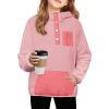 Arshiner Girls Fleece Pullover Hooded Sweatshirt Colorblock Sherpa Hoodie for Teen Girl Winter Button Jacket Coat with Pocket(Light Pink)