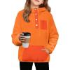 Arshiner Girls Fleece Pullover Hooded Sweatshirt Colorblock Sherpa Hoodie for Teen Girl Winter Button Jacket Coat with Pocket(Orange)