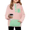Arshiner Girls Fleece Pullover Hooded Sweatshirt Colorblock Sherpa Hoodie for Teen Girl Winter Button Jacket Coat with Pocket(Pink)