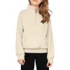 Arshiner Girls Half Zip Sweatshirt Fleece Quarter Zip Pullover Sweatshirts Fall Clothes for Teen Girls Thumb Hole(Beige)