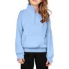 Arshiner Girls Half Zip Sweatshirt Fleece Quarter Zip Pullover Sweatshirts Fall Clothes for Teen Girls Thumb Hole(Blue)