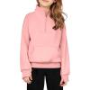 Arshiner Girls Half Zip Sweatshirt Fleece Quarter Zip Pullover Sweatshirts Fall Clothes for Teen Girls Thumb Hole(Pink)