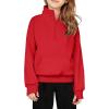 Arshiner Girls Half Zip Sweatshirt Fleece Quarter Zip Pullover Sweatshirts Fall Clothes for Teen Girls Thumb Hole(Red)