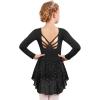 Arshiner Girls Long Sleeve Ballet Leotards with Shinny Skirts Criss-Cross Back Dance Dresses(Black)
