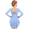 Arshiner Girls Long Sleeve Ballet Leotards with Shinny Skirts Criss-Cross Back Dance Dresses(Blue)