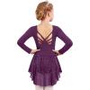 Arshiner Girls Long Sleeve Ballet Leotards with Shinny Skirts Criss-Cross Back Dance Dresses(Dark Purple)