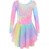 Arshiner Girls Long Sleeve Ballet Leotards with Shinny Skirts Criss-Cross Back Dance Dresses(Rainbow)