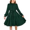 Arshiner Girls Long Sleeve Dress Tween Fall Formal Party Holiday Midi Tiered Flowy Swing Dresses with Belt 5-13 Y(Dark Green)