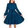 Arshiner Girls Long Sleeve Dress Tween Fall Formal Party Holiday Midi Tiered Flowy Swing Dresses with Belt 5-13 Y(Navy)