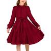 Arshiner Girls Long Sleeve Dress Tween Fall Formal Party Holiday Midi Tiered Flowy Swing Dresses with Belt 5-13 Y(Red)