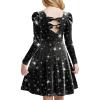 Arshiner Girls Long Sleeve Dress Velvet Crew Neck Bow Back Holiday Party Dresses with Pockets(Black(galaxy Print))