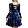Arshiner Girls Long Sleeve Dress Velvet Crew Neck Bow Back Holiday Party Dresses with Pockets(Blue(galaxy Print))