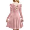 Arshiner Girls Long Sleeve Dress Velvet Crew Neck Bow Back Holiday Party Dresses with Pockets(Light Pink)