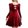 Arshiner Girls Long Sleeve Dress Velvet Crew Neck Bow Back Holiday Party Dresses with Pockets(Red)