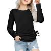 Arshiner Girls Long Sleeve Shirts Ruched Knot Side Tunic Blouse Tee Tops(Black)