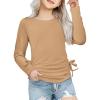 Arshiner Girls Long Sleeve Shirts Ruched Knot Side Tunic Blouse Tee Tops(Khaki)