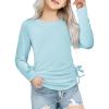 Arshiner Girls Long Sleeve Shirts Ruched Knot Side Tunic Blouse Tee Tops(Light Blue)
