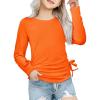 Arshiner Girls Long Sleeve Shirts Ruched Knot Side Tunic Blouse Tee Tops(Orange)