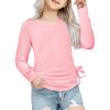Arshiner Girls Long Sleeve Shirts Ruched Knot Side Tunic Blouse Tee Tops(Pink)