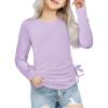 Arshiner Girls Long Sleeve Shirts Ruched Knot Side Tunic Blouse Tee Tops(Purple)