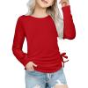 Arshiner Girls Long Sleeve Shirts Ruched Knot Side Tunic Blouse Tee Tops(Red)