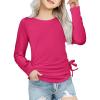 Arshiner Girls Long Sleeve Shirts Ruched Knot Side Tunic Blouse Tee Tops(Rose Red)
