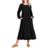 Arshiner Girls Maxi Dresses Lantern Long Sleeve Casual Holiday Dress with Pockets for 5-14 Y(Black)