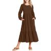 Arshiner Girls Maxi Dresses Lantern Long Sleeve Casual Holiday Dress with Pockets for 5-14 Y(Brown)