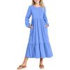 Arshiner Girls Maxi Dresses Lantern Long Sleeve Casual Holiday Dress with Pockets for 5-14 Y(Light Blue)