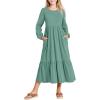 Arshiner Girls Maxi Dresses Lantern Long Sleeve Casual Holiday Dress with Pockets for 5-14 Y(Light Green)