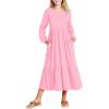 Arshiner Girls Maxi Dresses Lantern Long Sleeve Casual Holiday Dress with Pockets for 5-14 Y(Pink)