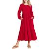 Arshiner Girls Maxi Dresses Lantern Long Sleeve Casual Holiday Dress with Pockets for 5-14 Y(Red)