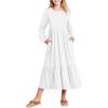 Arshiner Girls Maxi Dresses Lantern Long Sleeve Casual Holiday Dress with Pockets for 5-14 Y(White)