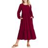 Arshiner Girls Maxi Dresses Lantern Long Sleeve Casual Holiday Dress with Pockets for 5-14 Y(Wine Red)