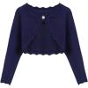 Arshiner Girls Open Front Bolero Shrug Kids Long Sleeve Cropped Elegant Cardigan Knit Sweater(Navy Blue)
