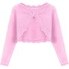 Arshiner Girls Open Front Bolero Shrug Kids Long Sleeve Cropped Elegant Cardigan Knit Sweater(Pink)