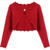 Arshiner Girls Open Front Bolero Shrug Kids Long Sleeve Cropped Elegant Cardigan Knit Sweater(Red)