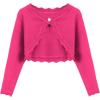 Arshiner Girls Open Front Bolero Shrug Kids Long Sleeve Cropped Elegant Cardigan Knit Sweater(Rose Red)