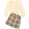 Arshiner Girl’s Skirt Sets Casual Fall Outfits Corduroy Skirt and Long Sleeve Rib Knit Shirt Tops Trendy 2 Piece Clothes(Beige&plaid Brown)