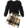 Arshiner Girl’s Skirt Sets Casual Fall Outfits Corduroy Skirt and Long Sleeve Rib Knit Shirt Tops Trendy 2 Piece Clothes(Black&brown)
