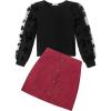 Arshiner Girl’s Skirt Sets Casual Fall Outfits Corduroy Skirt and Long Sleeve Rib Knit Shirt Tops Trendy 2 Piece Clothes(Black&corduroy Red)