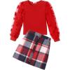 Arshiner Girl’s Skirt Sets Casual Fall Outfits Corduroy Skirt and Long Sleeve Rib Knit Shirt Tops Trendy 2 Piece Clothes(Red&black)