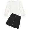 Arshiner Girl’s Skirt Sets Casual Fall Outfits Corduroy Skirt and Long Sleeve Rib Knit Shirt Tops Trendy 2 Piece Clothes(White&black)