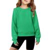 Arshiner Girls Sweatshirt Crop Tops for Teens Cropped Crewneck Pullover Ribbed Long Sleeve Shirts Thumb Hole(Green)
