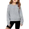 Arshiner Girls Sweatshirt Crop Tops for Teens Cropped Crewneck Pullover Ribbed Long Sleeve Shirts Thumb Hole(Grey)