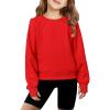 Arshiner Girls Sweatshirt Crop Tops for Teens Cropped Crewneck Pullover Ribbed Long Sleeve Shirts Thumb Hole(Red)
