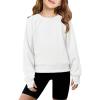 Arshiner Girls Sweatshirt Crop Tops for Teens Cropped Crewneck Pullover Ribbed Long Sleeve Shirts Thumb Hole(White)
