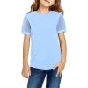 Arshiner Girls T Shirts Puff Short Sleeves with Polka Swiss Dots Tops for Kids Casual Summer Blouse Tunic Tee Tops(Light Blue)